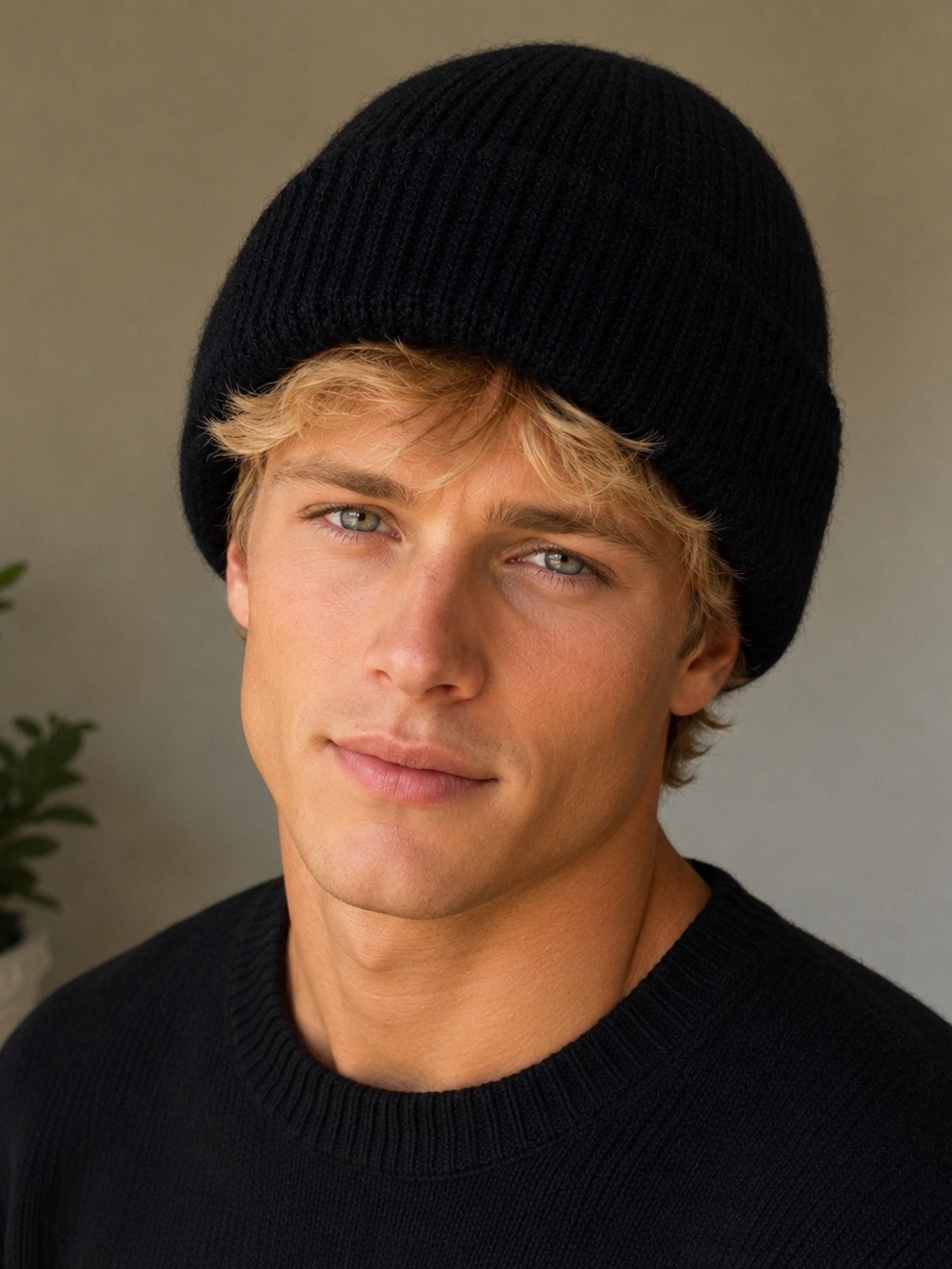 Black Crocheted Adult Unisex Beanie Hat - Picture 2 of 6